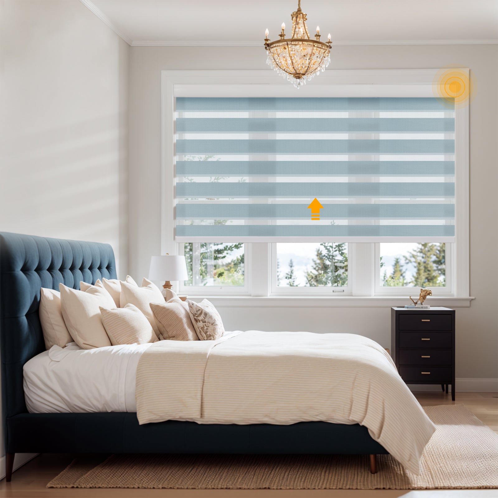 Keego Smart Motorised Zebra Shades with Wi-Fi Intelligent Sensor PowderBlue203-7626