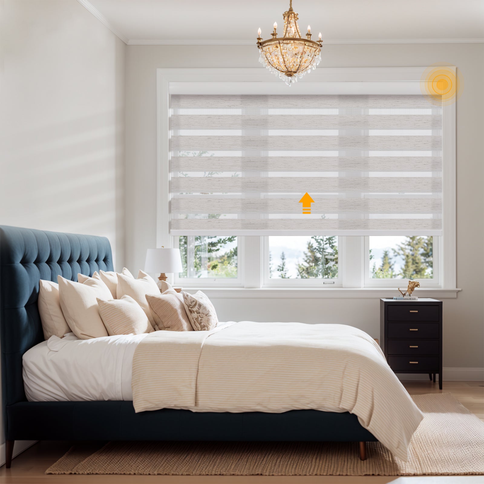 Keego Smart Motorised Zebra Shades with Wi-Fi Intelligent Sensor Linen221-7626