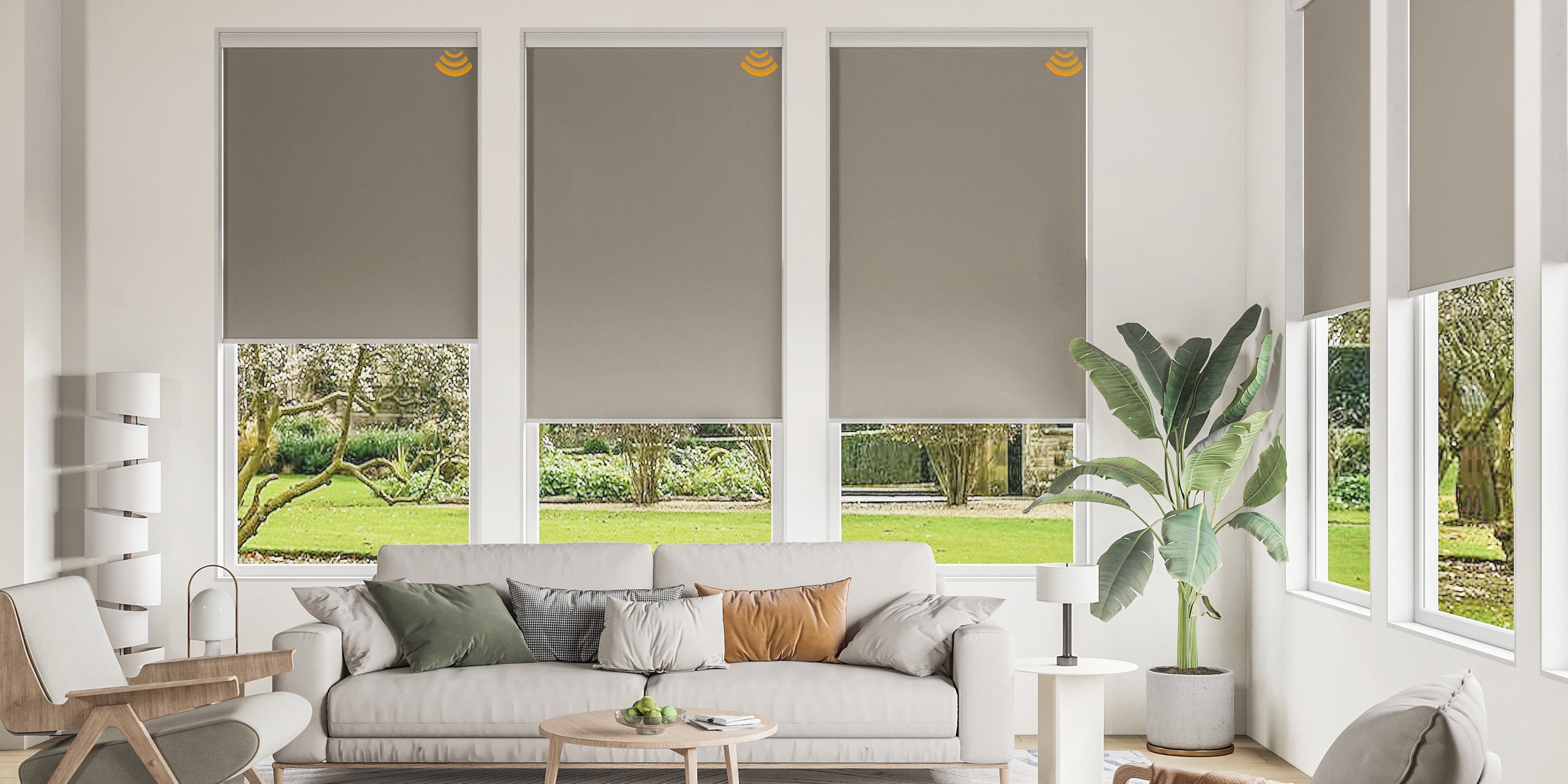 Room featuring natural wood shades