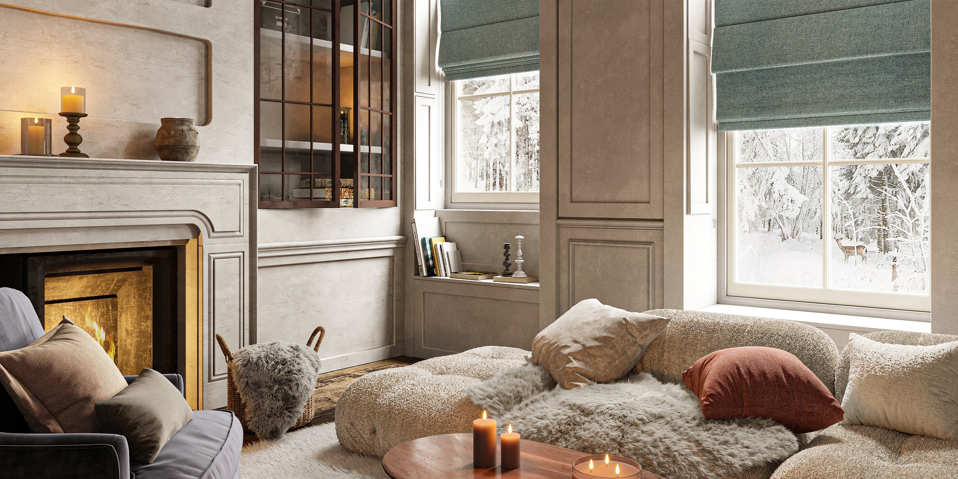 Large window with modern roller shades