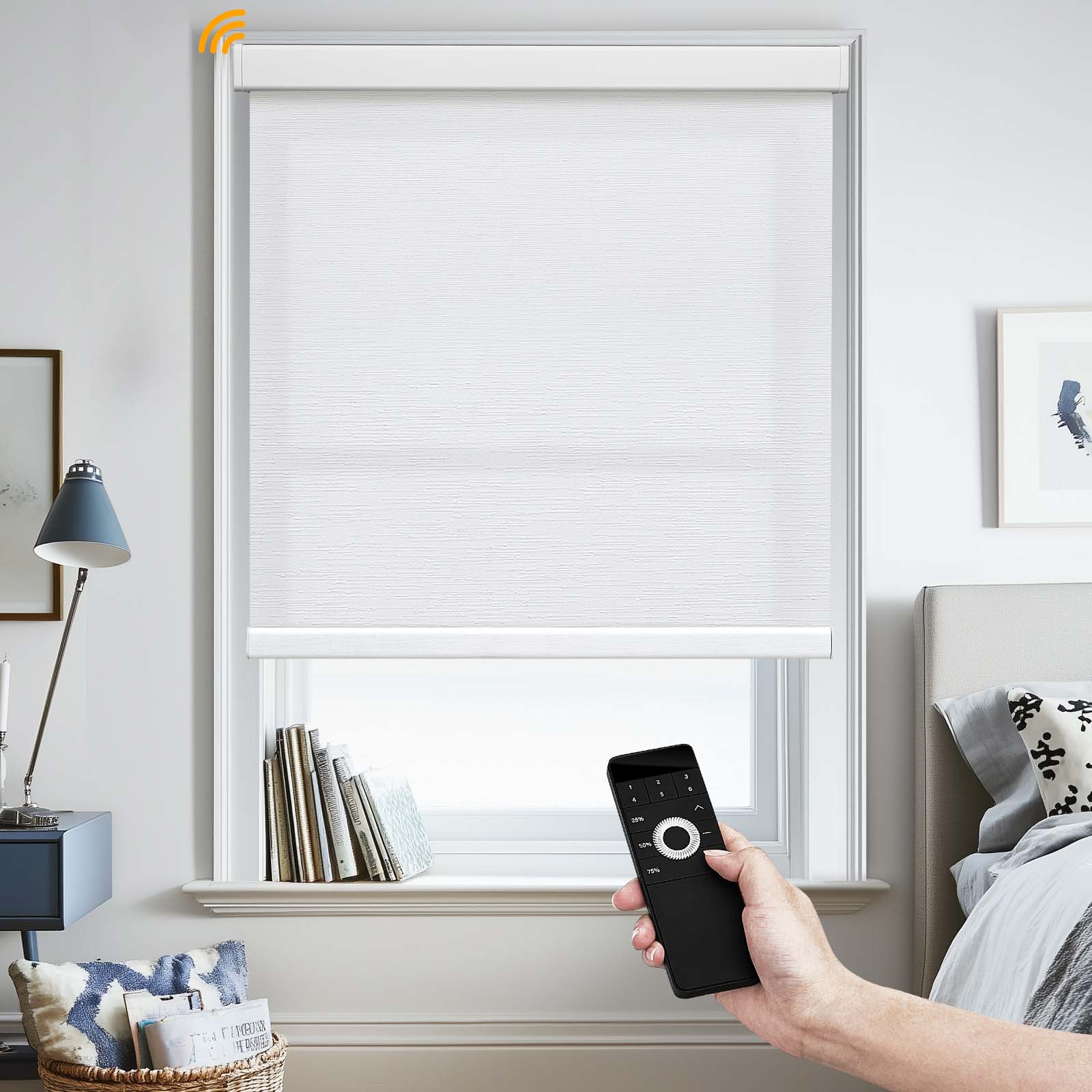 Keego MicroDim Motorized Roller Shades With Metal Valance White-41-5747