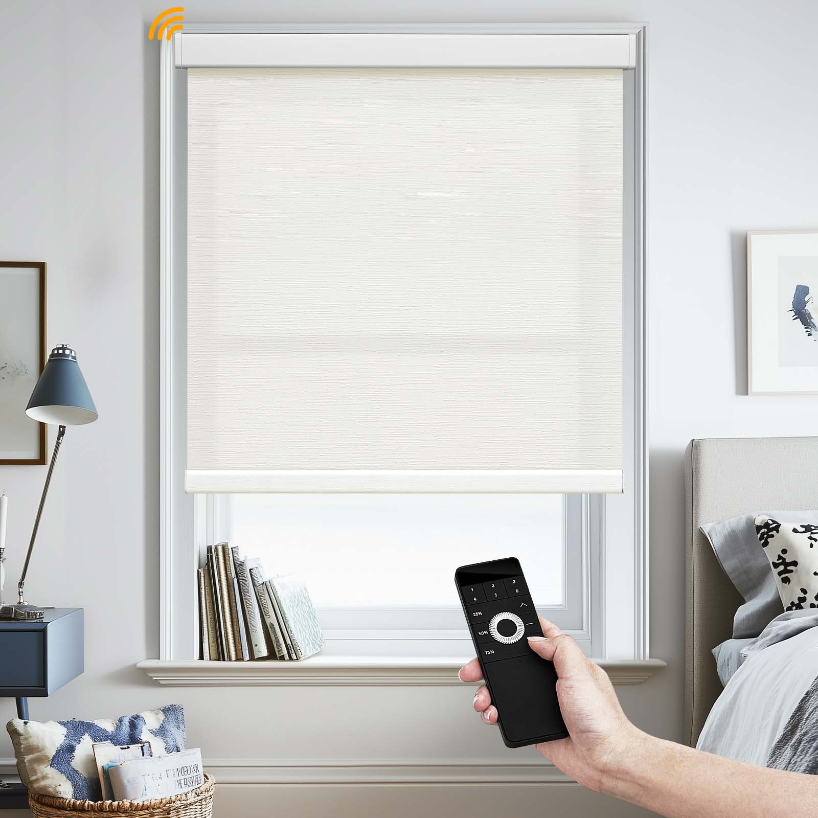 Keego MicroDim Motorized Roller Shades With Metal Valance Beige-42-5747