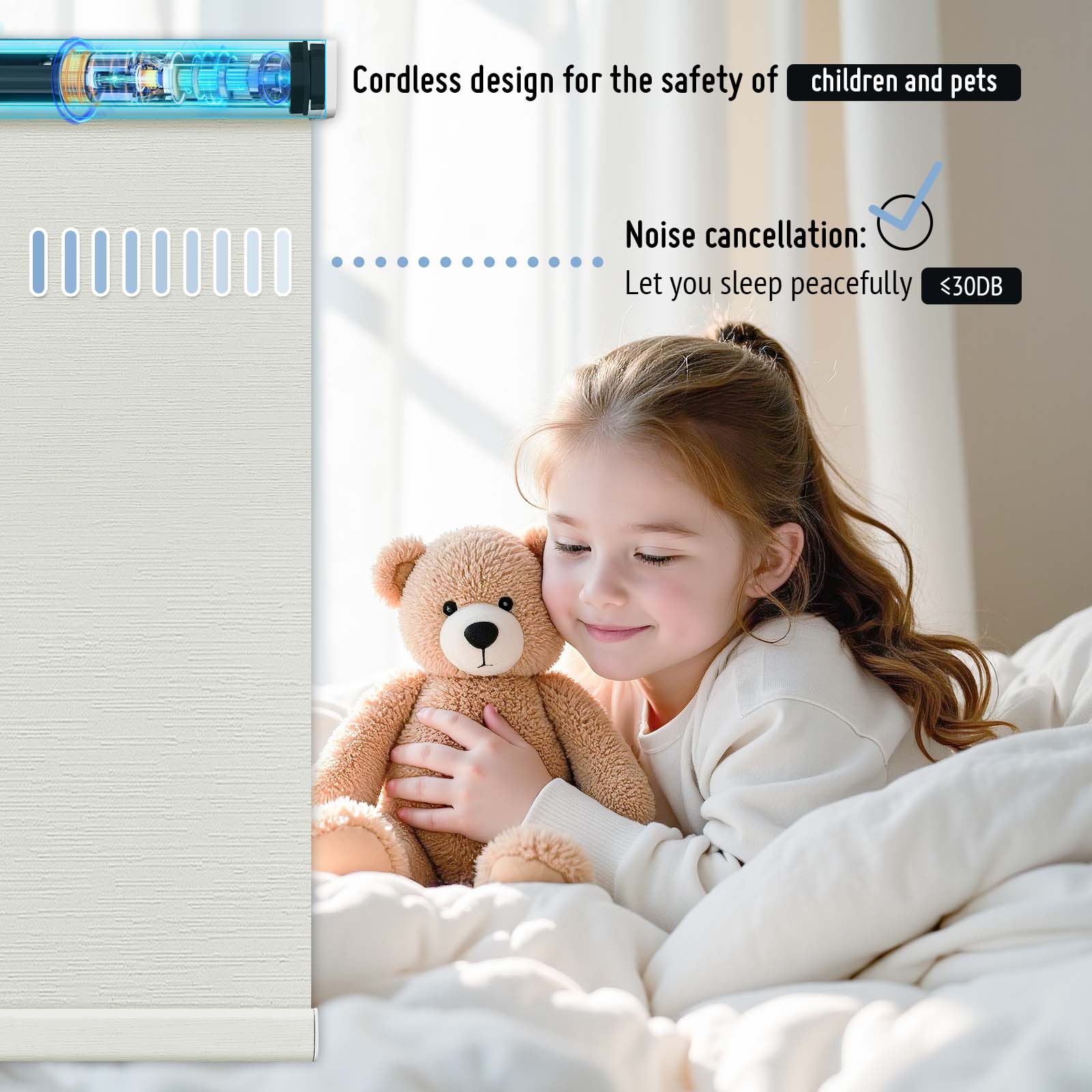 Keego MicroDim electric roller blinds children and pets Beige-43-5747