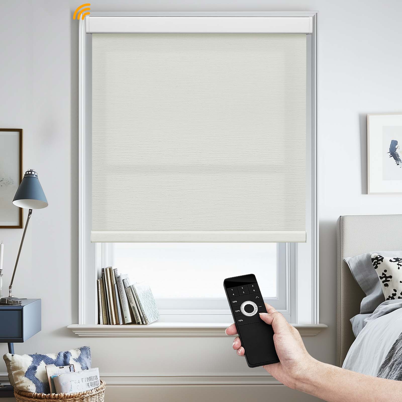 Keego MicroDim Motorized Roller Shades With Metal Valance Beige-43-5747