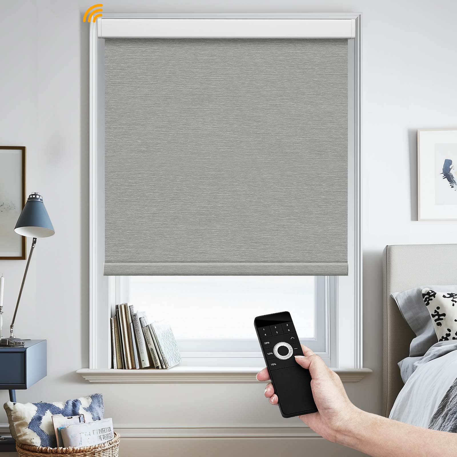 Keego MicroDim Motorized Roller Shades With Metal Valance Grey-23-5747