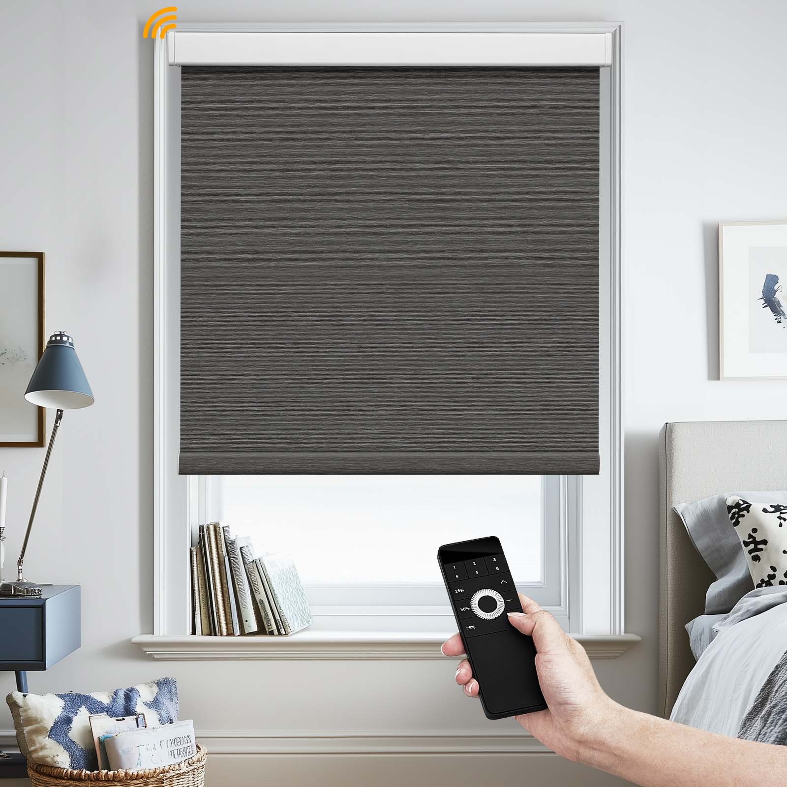 Keego MicroDim Motorized Roller Shades With Metal Valance Darkgrey-24-5747