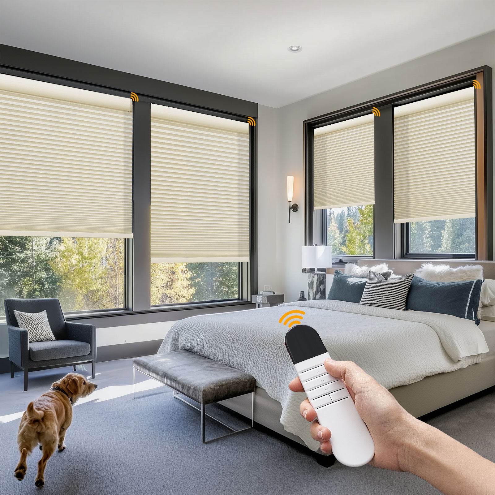 Keego No Drill Blackout Motorized Honeycomb Cellular Shades