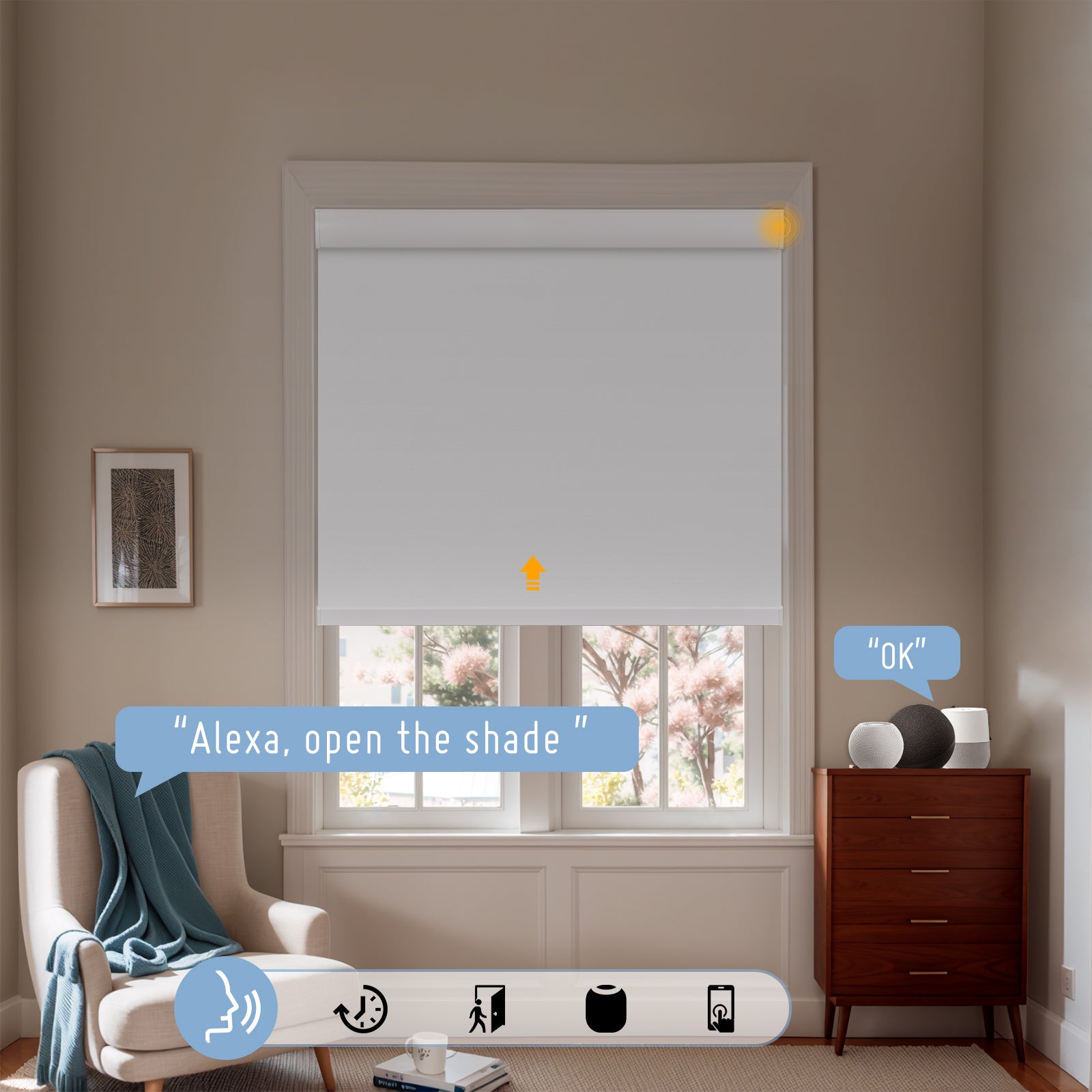 Keego Motorised Roller Shades WhiteSmoke-030515517