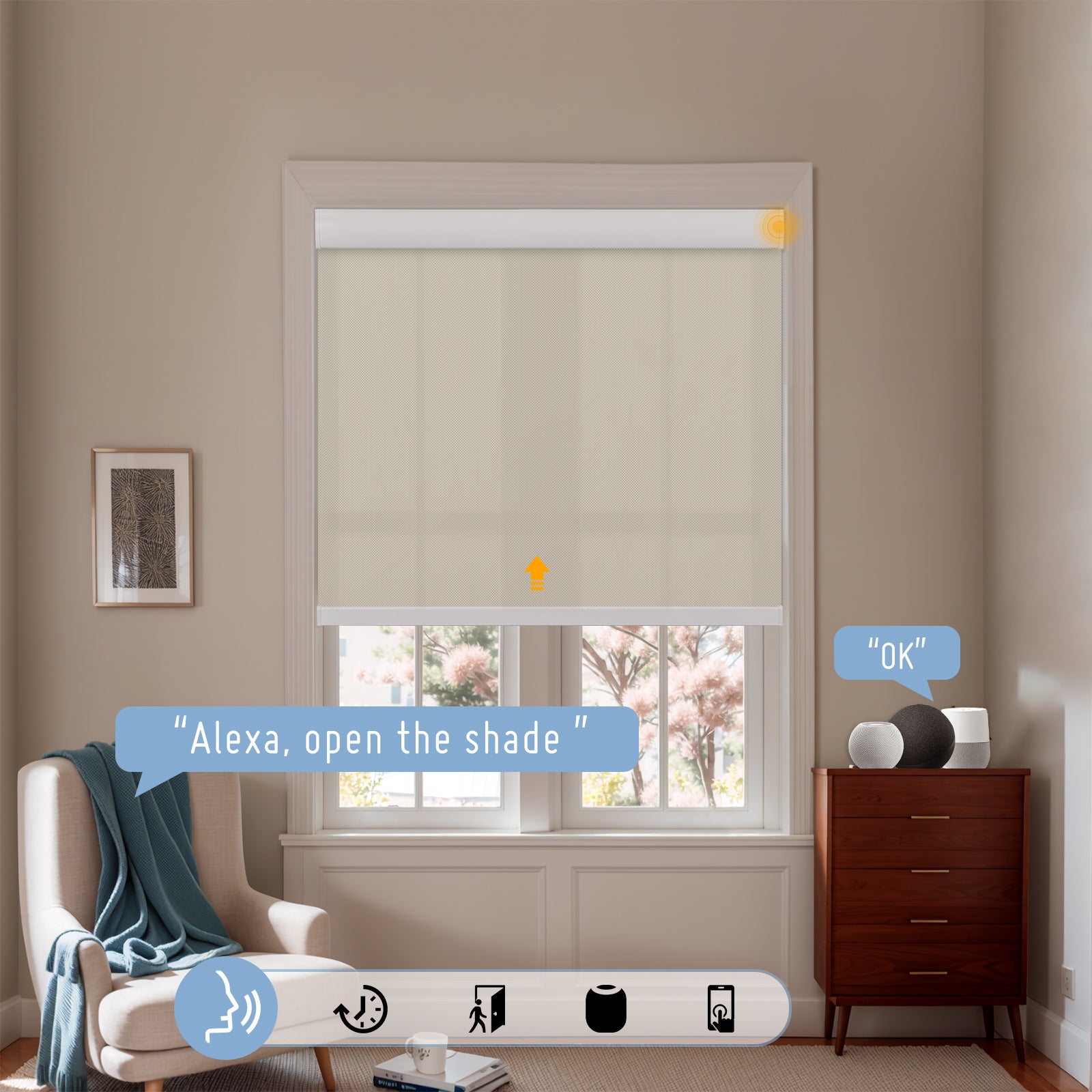 Keego Smart Motorised Roller Shades OldLace-023425517