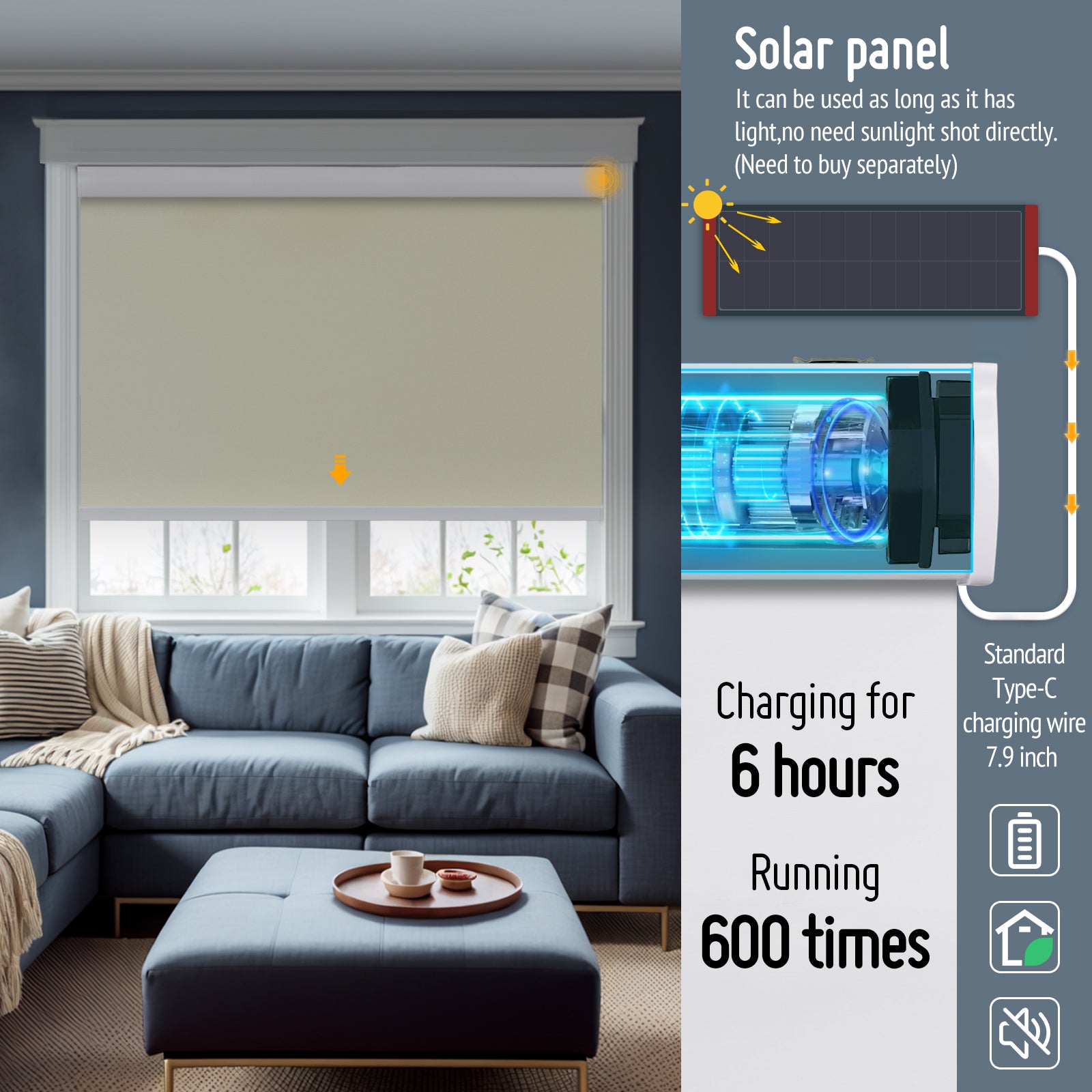 Keego Roller Shades with Wi-Fi Intelligent Sensor OldLace-030825517