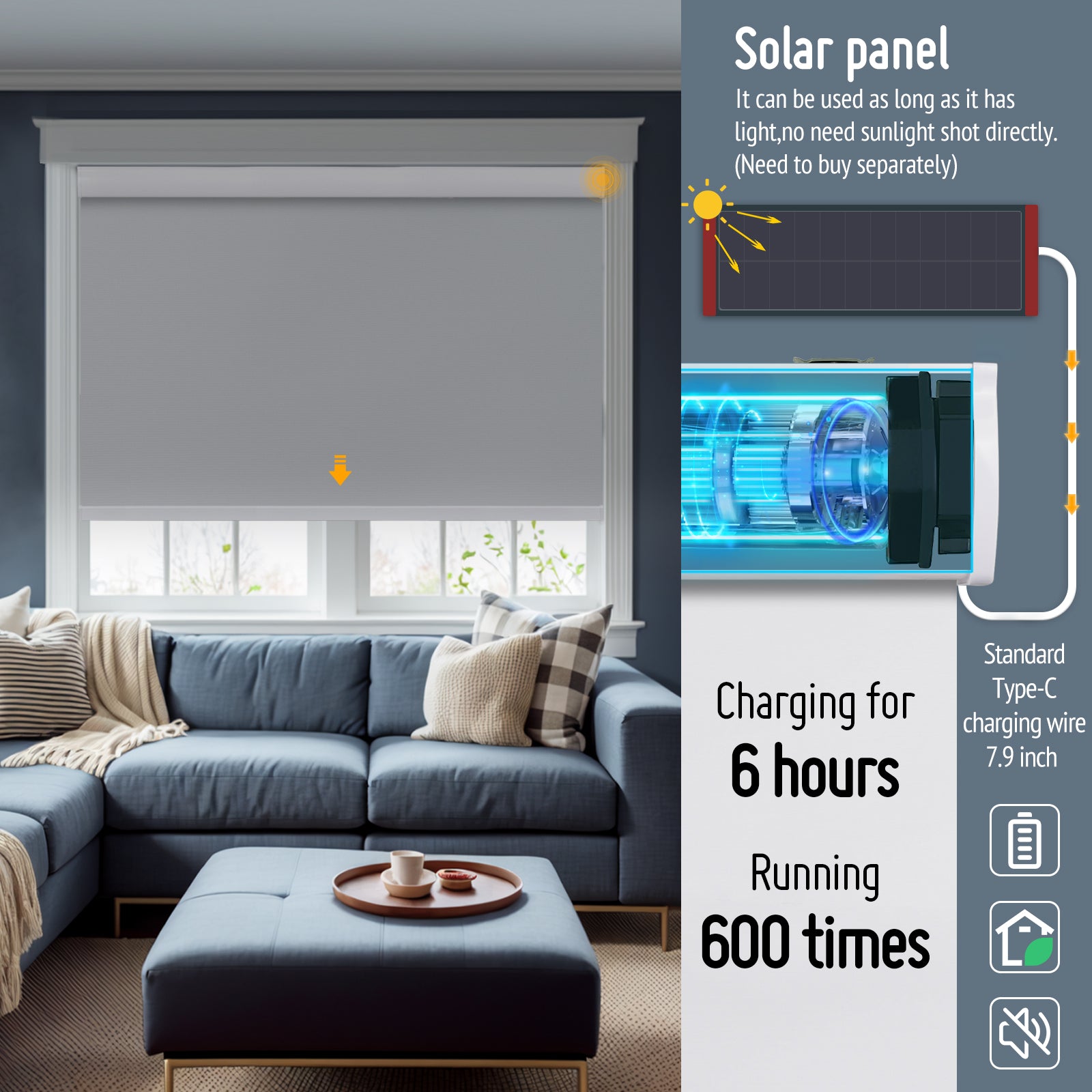 Keego Roller Shades with Wi-Fi Intelligent Sensor Silver-030835517