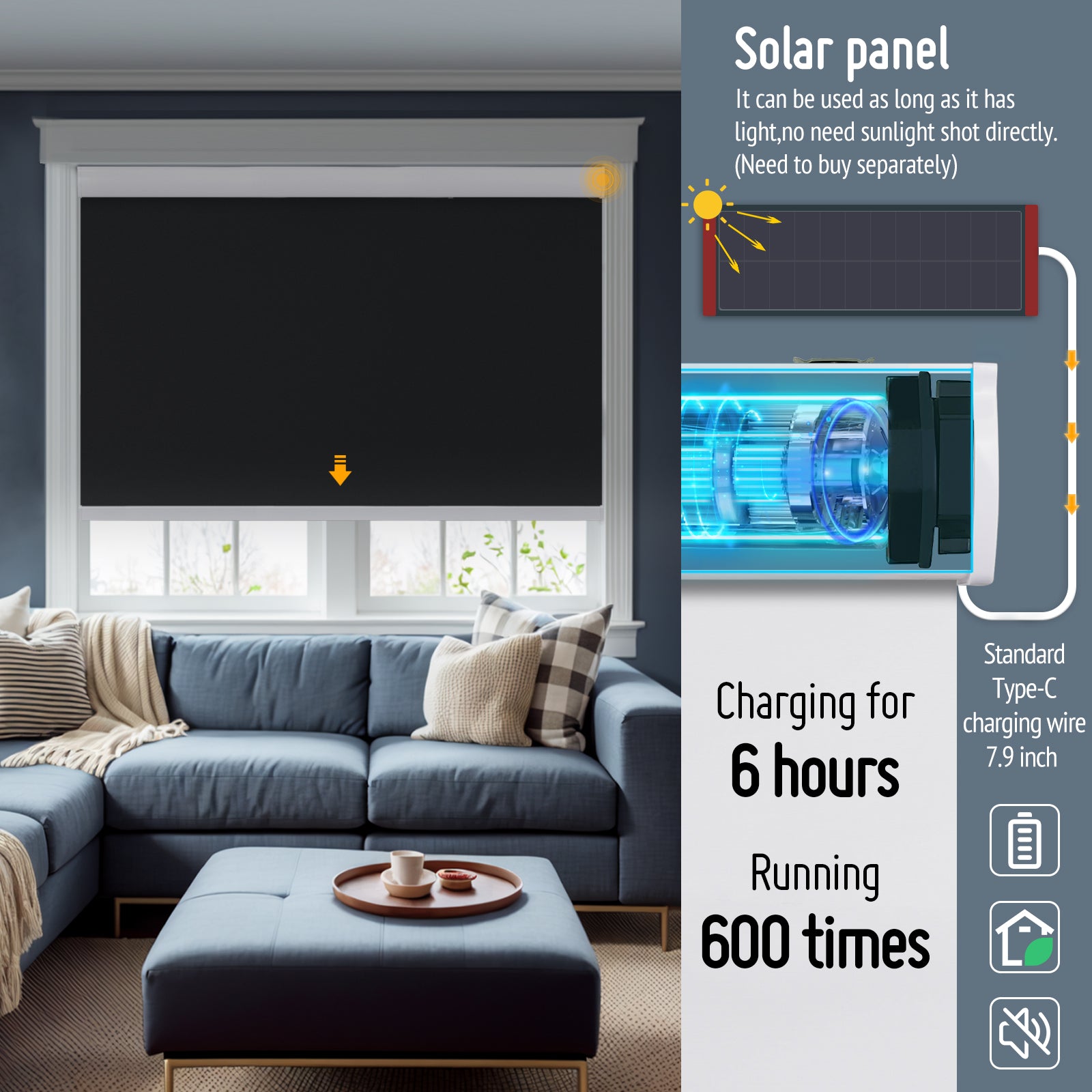 Keego Roller Shades with Wi-Fi Intelligent Sensor Black-501405517