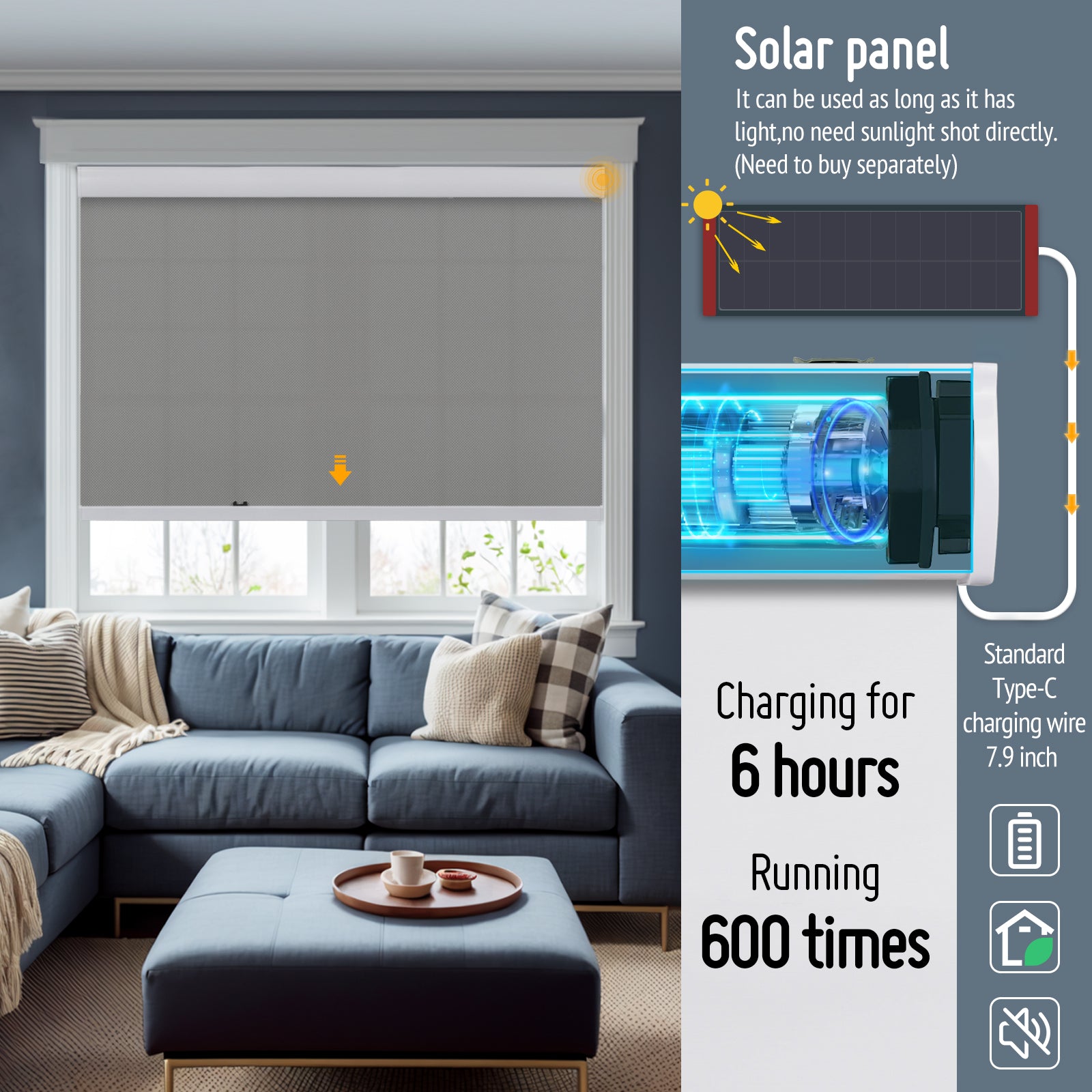 Keego Roller Shades with Wi-Fi Intelligent Sensor Silver-023435517