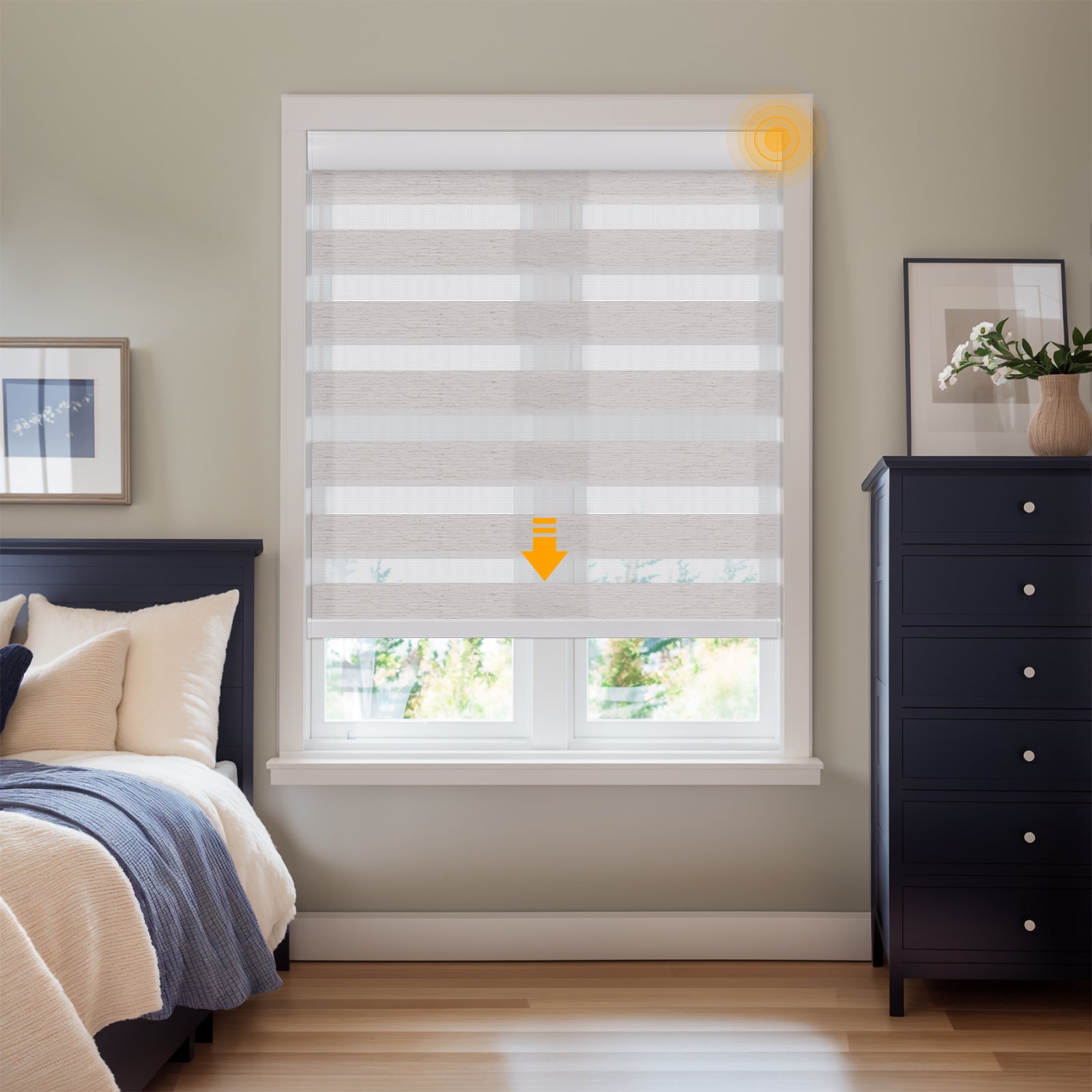 Keego Zebra Shades with Wi-Fi Intelligent Sensor Linen221-7626