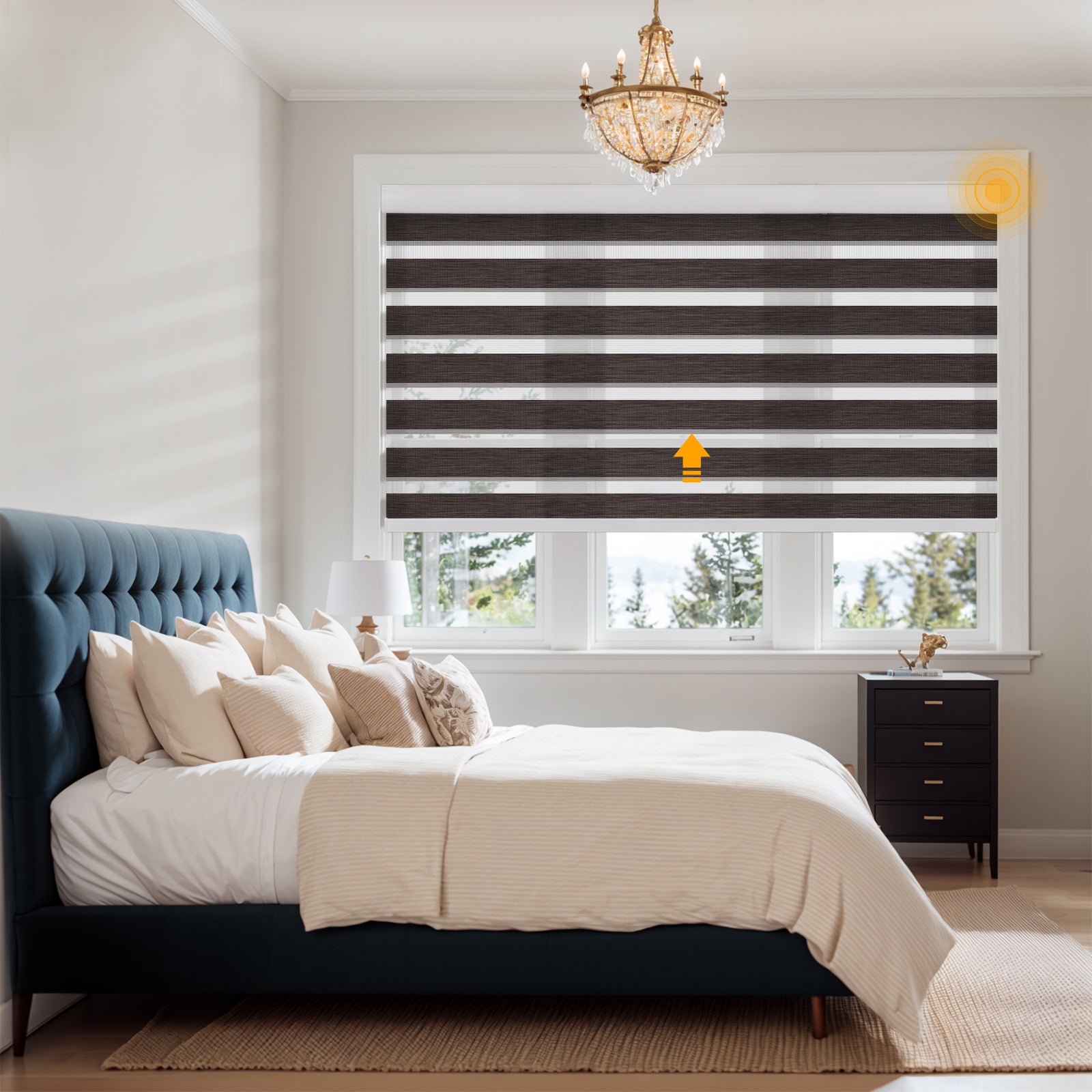 Keego Smart Motorised Zebra Shades with Wi-Fi Intelligent Sensor Brown223-7626