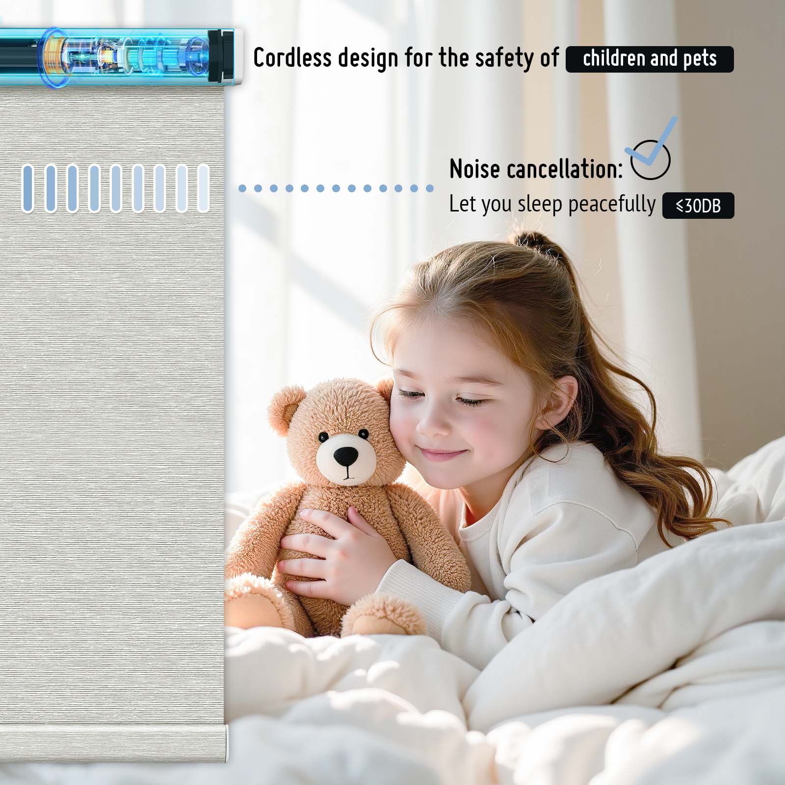 Keego MicroDim electric roller blinds children and pets Beige-22-5747