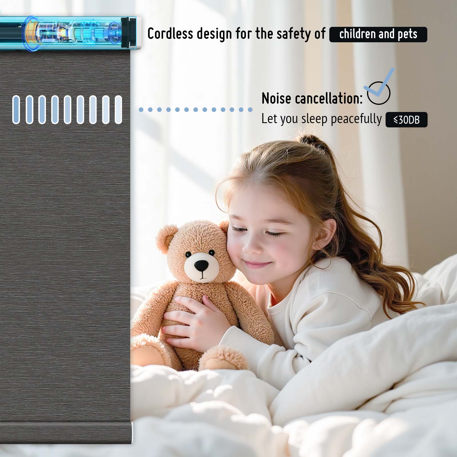 Keego MicroDim electric roller blinds children and pets Darkgrey-24-5747