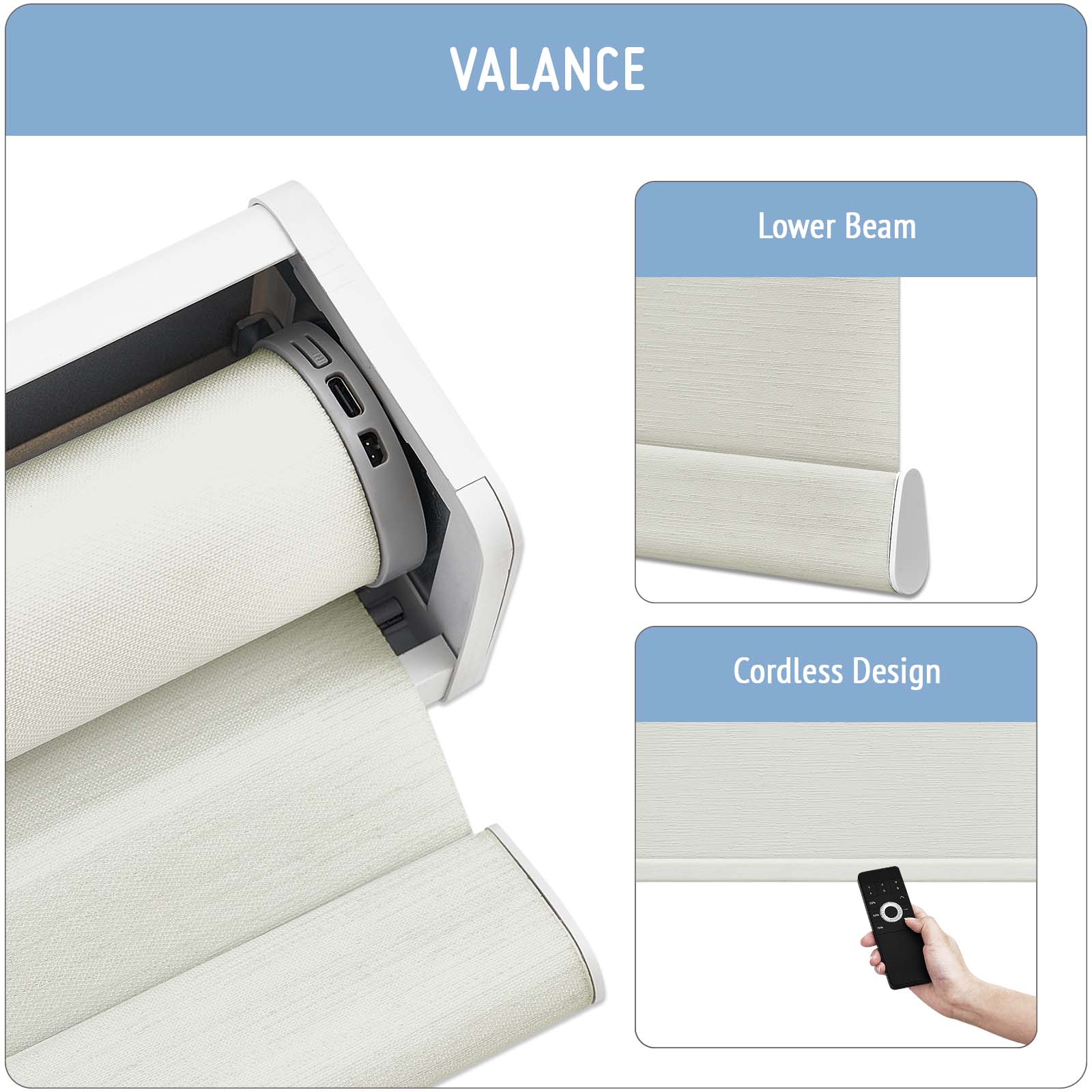 Keego MicroDim electric roller blinds with valances Beige-43-5747