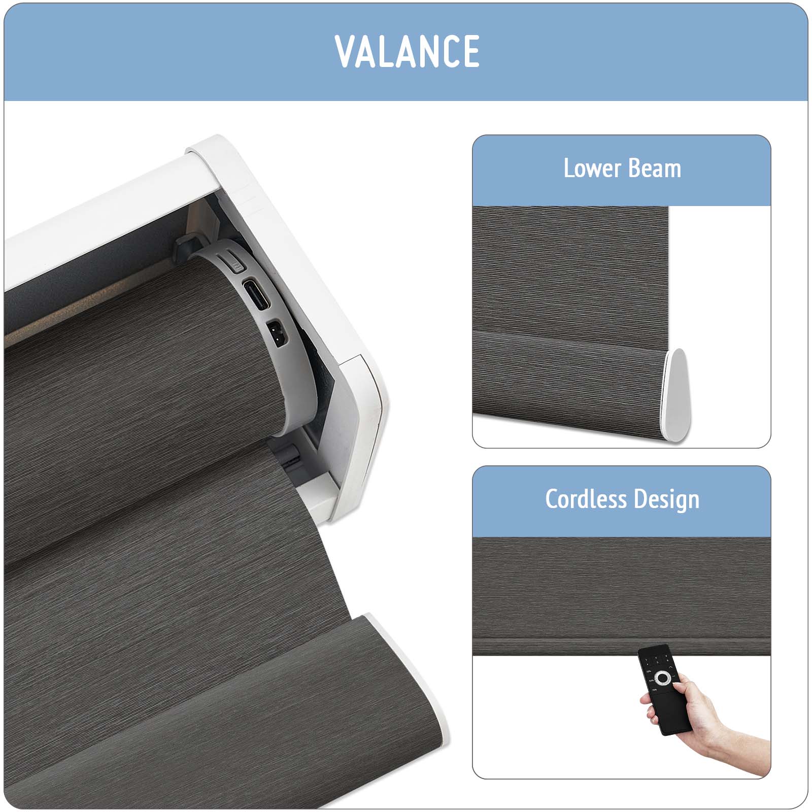 Keego MicroDim electric roller blinds with valances Darkgrey-24-5747