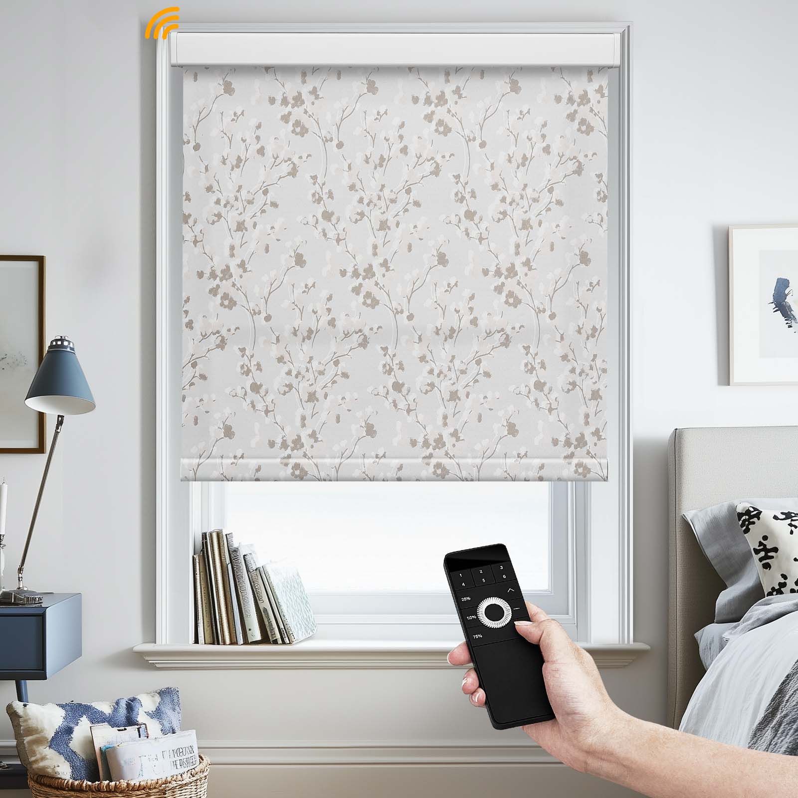 Keego MicroDim Motorized Roller Shades With Metal Valance Flora-61-5747