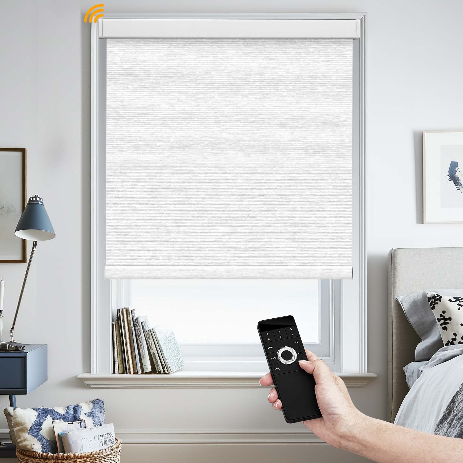 Keego MicroDim Motorized Roller Shades With Metal Valance White-21-5747