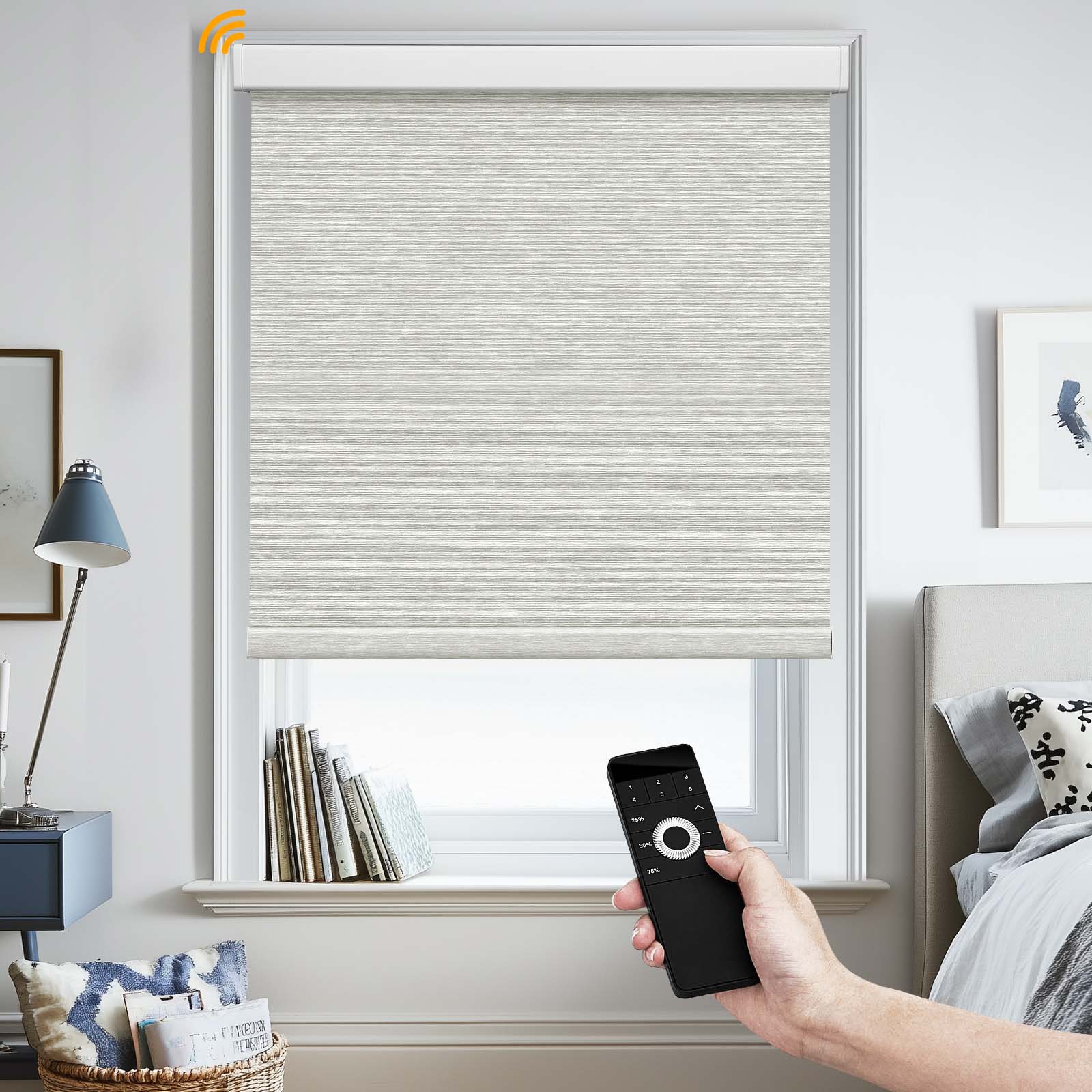 Keego MicroDim Motorized Roller Shades With Metal Valance Beige-22-5747