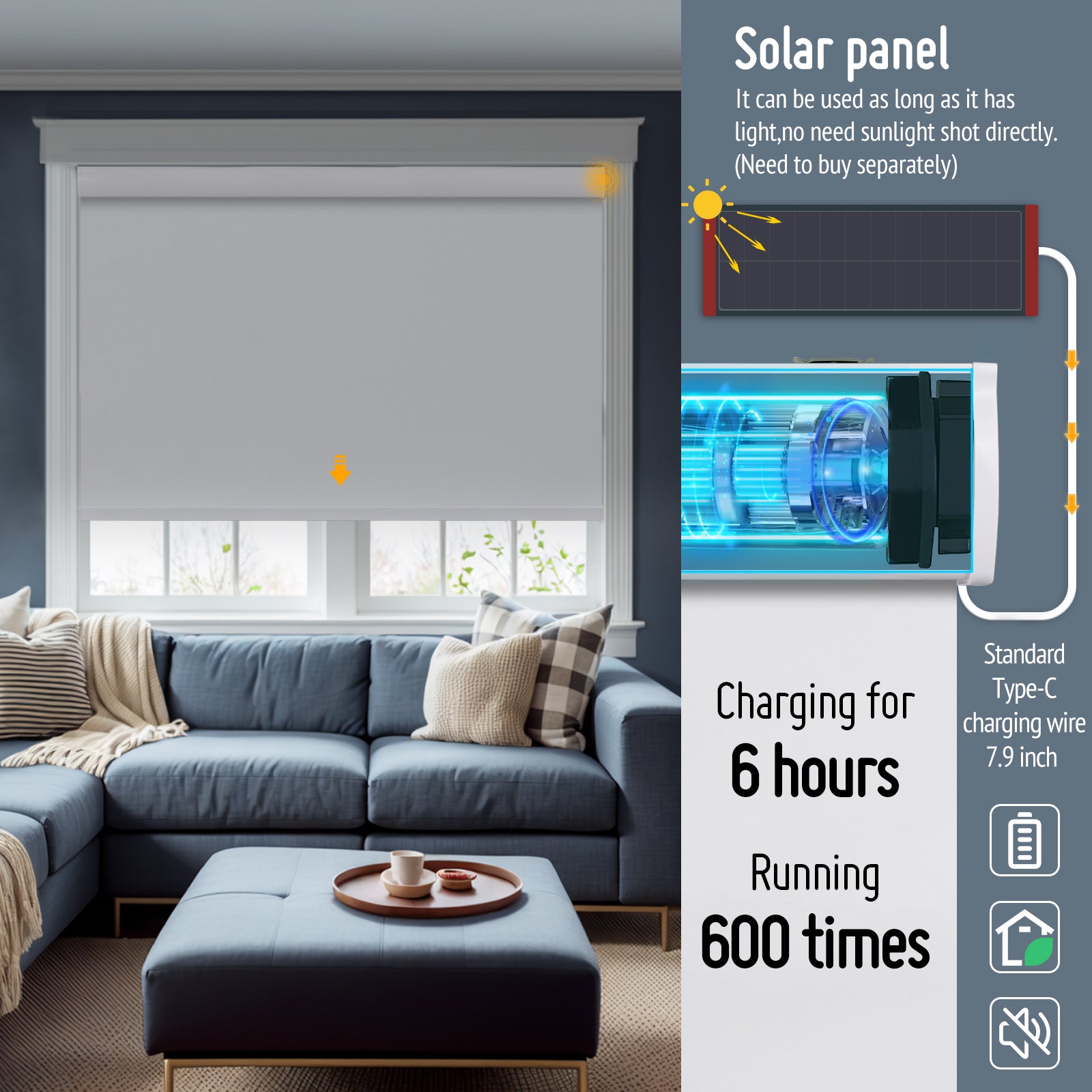 Keego Roller Shades with Wi-Fi Intelligent Sensor WhiteSmoke-030515517