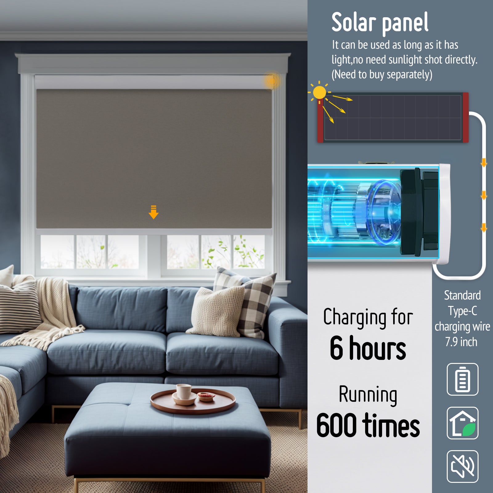 Keego Roller Shades with Wi-Fi Intelligent Sensor Gray-030555517