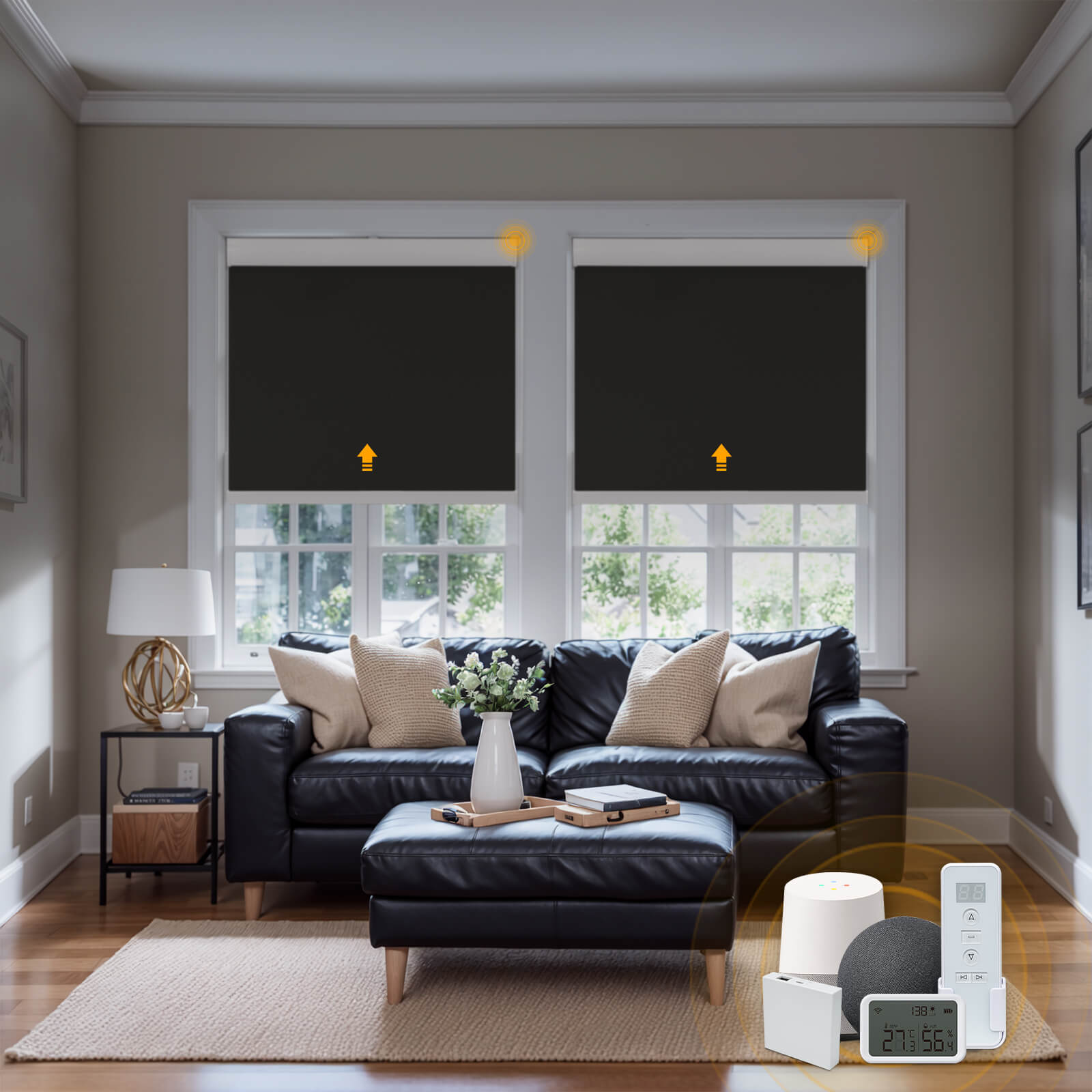 Keego Smart Roller Shades with Wi-Fi Intelligent Sensor Black-501405517
