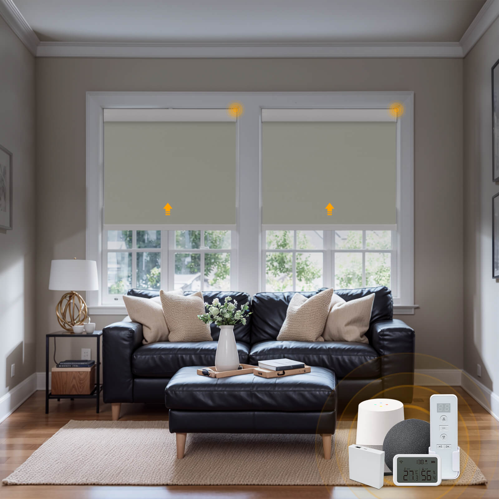 Keego Smart Roller Shades with Wi-Fi Intelligent Sensor Tan-030525517